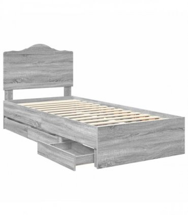 vidaXL Bed Frame with Drawer Grey Sonoma 90 x 190 cm Engineer Wood