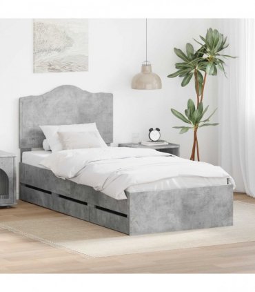 vidaXL Bed Frame with Drawer Concrete Grey 75 x 190 cm Engineer Wood