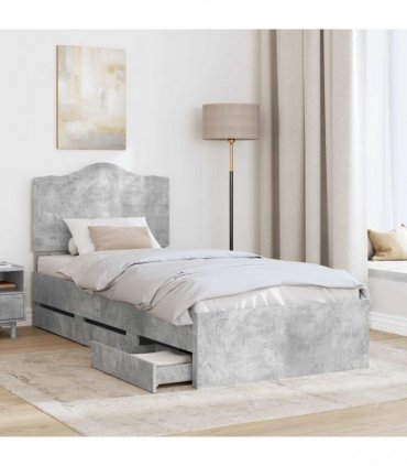 vidaXL Bed Frame with Drawer Concrete Grey 75 x 190 cm Engineer Wood