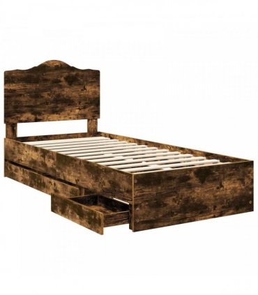 vidaXL Bed Frame with Drawer Smoked Oak 75 x 190 cm Engineer Wood
