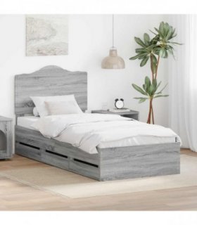vidaXL Bed Frame with Drawer Grey Sonoma 75 x 190 cm Engineer Wood
