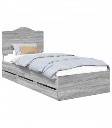 vidaXL Bed Frame with Drawer Grey Sonoma 75 x 190 cm Engineer Wood