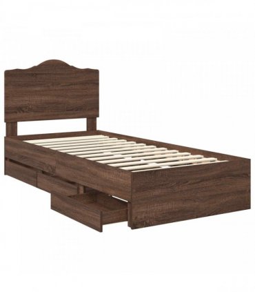 vidaXL Bed Frame with Drawer Brown Oak 75 x 190 cm Engineer Wood