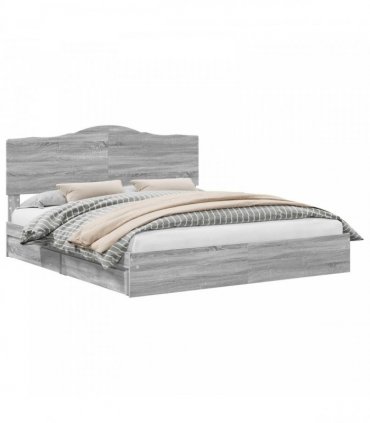 vidaXL Storage Bed Adjustable Grey Sonoma 200 x 200 cm Engineered Wood