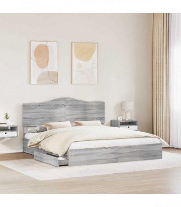 vidaXL Storage Bed Adjustable Grey Sonoma 200 x 200 cm Engineered Wood