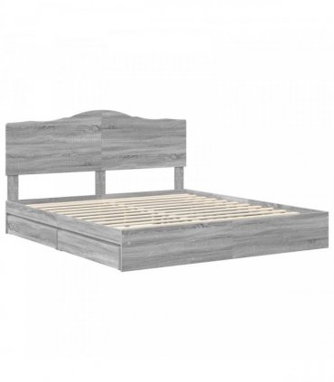 vidaXL Storage Bed Adjustable Grey Sonoma 200 x 200 cm Engineered Wood