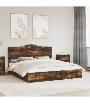 vidaXL Storage Bed with Drawer Smoked Oak 180 x 200 cm Engineered Wood