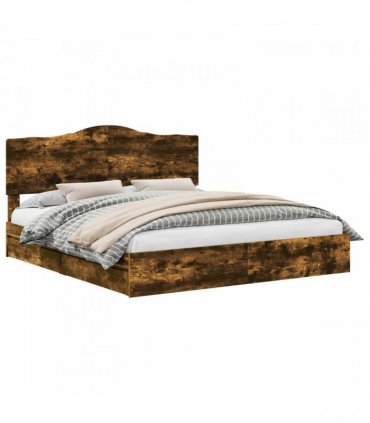 vidaXL Storage Bed with Drawer Smoked Oak 180 x 200 cm Engineered Wood