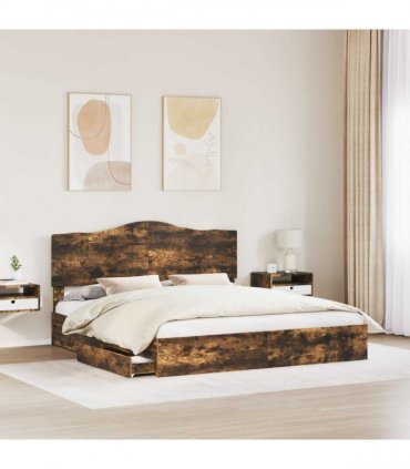 vidaXL Storage Bed with Drawer Smoked Oak 180 x 200 cm Engineered Wood