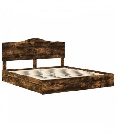 vidaXL Storage Bed with Drawer Smoked Oak 180 x 200 cm Engineered Wood