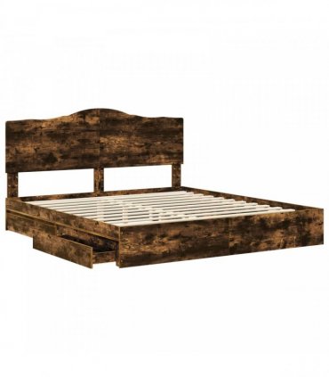 vidaXL Storage Bed with Drawer Smoked Oak 180 x 200 cm Engineered Wood