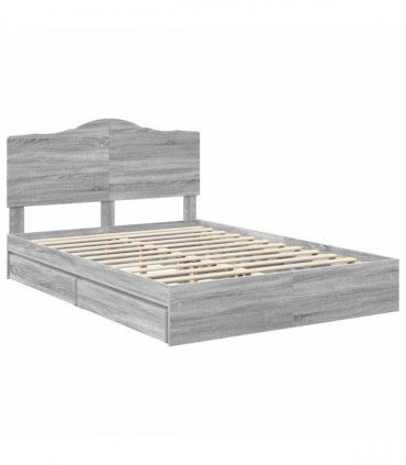 vidaXL Storage Bed Adjustable Grey Sonoma 160 x 200 cm Engineered Wood