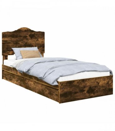 vidaXL Storage Bed with Drawer Smoked Oak 100 x 200 cm Engineered Wood