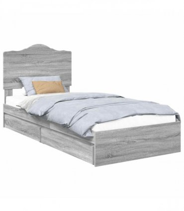vidaXL Storage Bed with Drawer Grey Sonoma 90 x 200 cm Engineered Wood