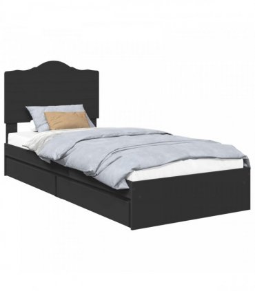 vidaXL Storage Bed with Drawer Black 90 x 190 cm Engineered Wood