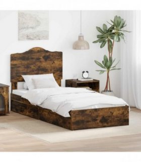 vidaXL Storage Bed with Drawer Smoked Oak 70 x 190 cm Engineered Wood