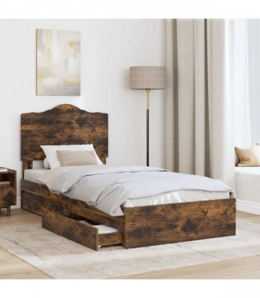 vidaXL Storage Bed with Drawer Smoked Oak 70 x 190 cm Engineered Wood