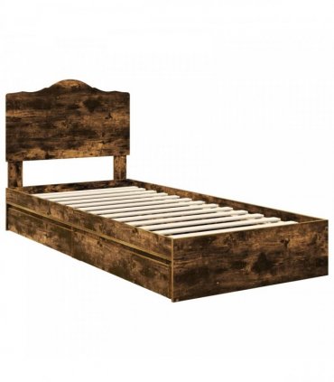 vidaXL Storage Bed with Drawer Smoked Oak 70 x 190 cm Engineered Wood