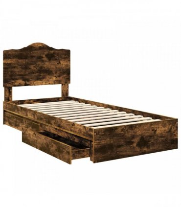 vidaXL Storage Bed with Drawer Smoked Oak 70 x 190 cm Engineered Wood
