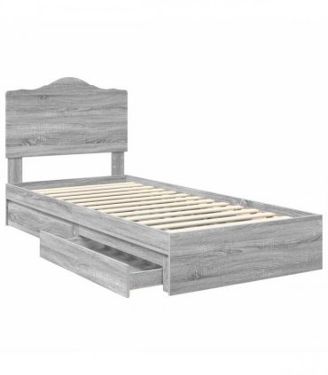 vidaXL Storage Bed with Drawer Grey Sonoma 70 x 190 cm Engineered Wood