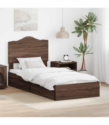 vidaXL Storage Bed with Drawer Brown Oak 70 x 190 cm Engineered Wood