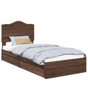 vidaXL Storage Bed with Drawer Brown Oak 70 x 190 cm Engineered Wood