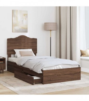 vidaXL Storage Bed with Drawer Brown Oak 70 x 190 cm Engineered Wood