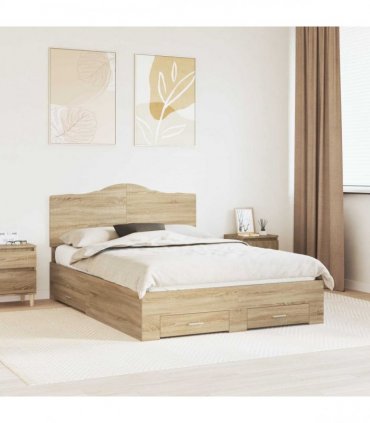 vidaXL Bed Frame with Drawer Sonoma Oak 150 x 200 cm Engineered Wood