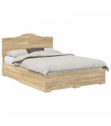 vidaXL Bed Frame with Drawer Sonoma Oak 150 x 200 cm Engineered Wood