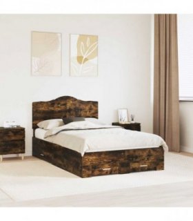 vidaXL Bed Frame Smoked Oak 135 x 190 cm Engineered Wood