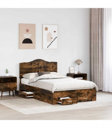 vidaXL Bed Frame Smoked Oak 135 x 190 cm Engineered Wood
