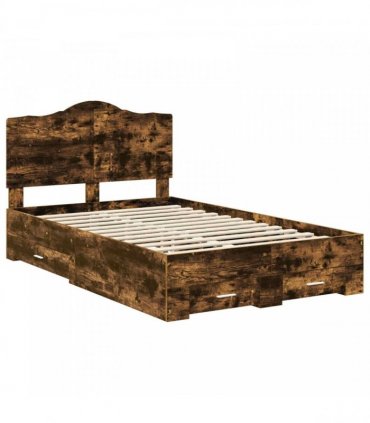 vidaXL Bed Frame Smoked Oak 135 x 190 cm Engineered Wood