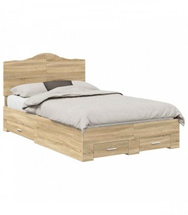 vidaXL Bed Frame with Drawer Sonoma Oak 120 x 200 cm Engineered Wood