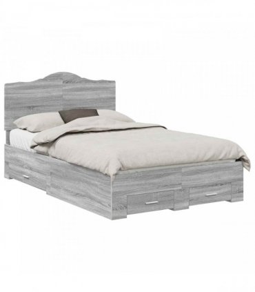 vidaXL Bed Frame with Drawer Grey Sonoma 120 x 200 cm Engineered Wood