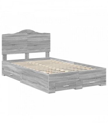 vidaXL Bed Frame with Drawer Grey Sonoma 120 x 200 cm Engineered Wood