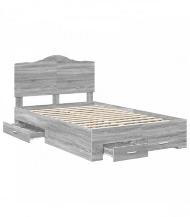 vidaXL Bed Frame with Drawer Grey Sonoma 120 x 200 cm Engineered Wood