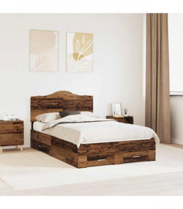 vidaXL Bed Frame with Drawer Old Wood 120 x 190 cm Engineered Wood