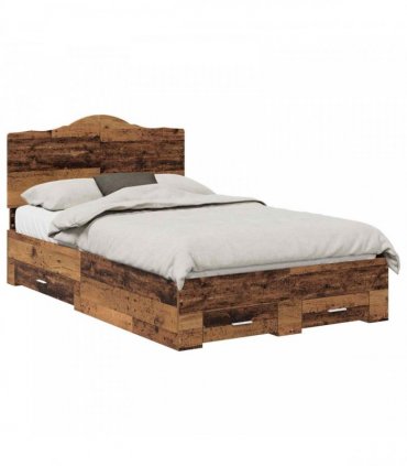 vidaXL Bed Frame with Drawer Old Wood 120 x 190 cm Engineered Wood