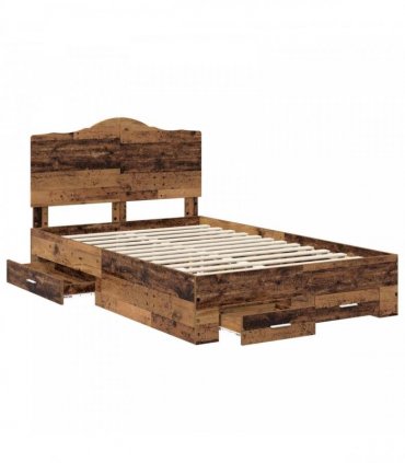 vidaXL Bed Frame with Drawer Old Wood 120 x 190 cm Engineered Wood
