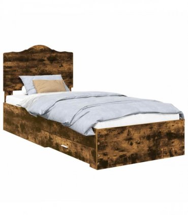 vidaXL Bed Frame with Drawer Smoked Oak 100 x 200 cm Engineered Wood