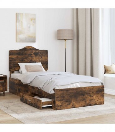 vidaXL Bed Frame with Drawer Smoked Oak 100 x 200 cm Engineered Wood