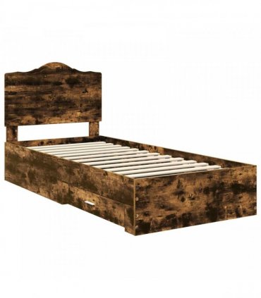 vidaXL Bed Frame with Drawer Smoked Oak 100 x 200 cm Engineered Wood