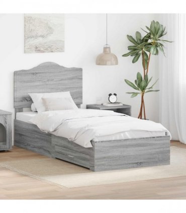 vidaXL Bed Frame with Drawer Grey Sonoma 100 x 200 cm Engineered Wood