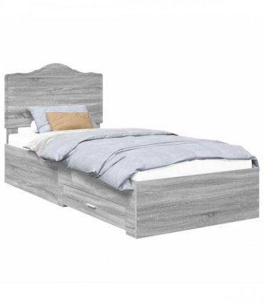 vidaXL Bed Frame with Drawer Grey Sonoma 100 x 200 cm Engineered Wood