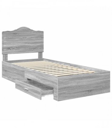 vidaXL Bed Frame with Drawer Grey Sonoma 100 x 200 cm Engineered Wood