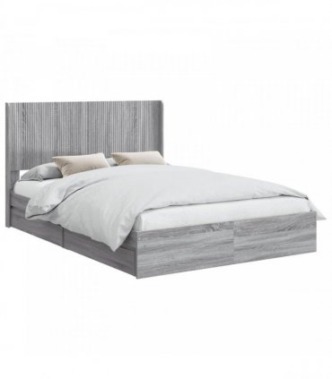 vidaXL Bed Frame with Storage and Headboard Grey Sonoma 140 x 200 cm