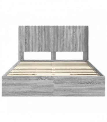 vidaXL Bed Frame with Storage and Headboard Grey Sonoma 140 x 200 cm