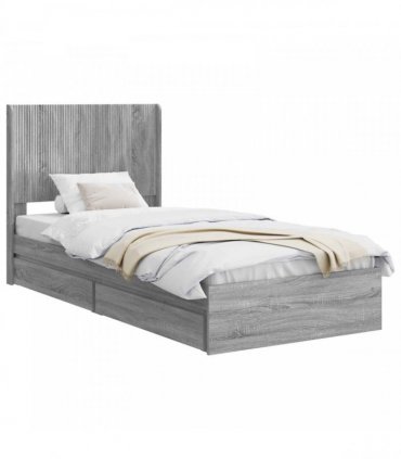vidaXL Bed Frame with Storage and Headboard Grey Sonoma 100 x 200 cm