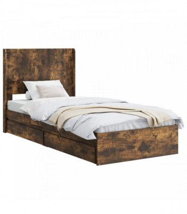 vidaXL Bed Frame with Storage and Headboard Smoked Oak 90 x 200 cm