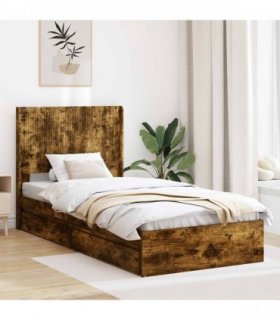 vidaXL Bed Frame with Storage and Headboard Smoked Oak 90 x 190 cm